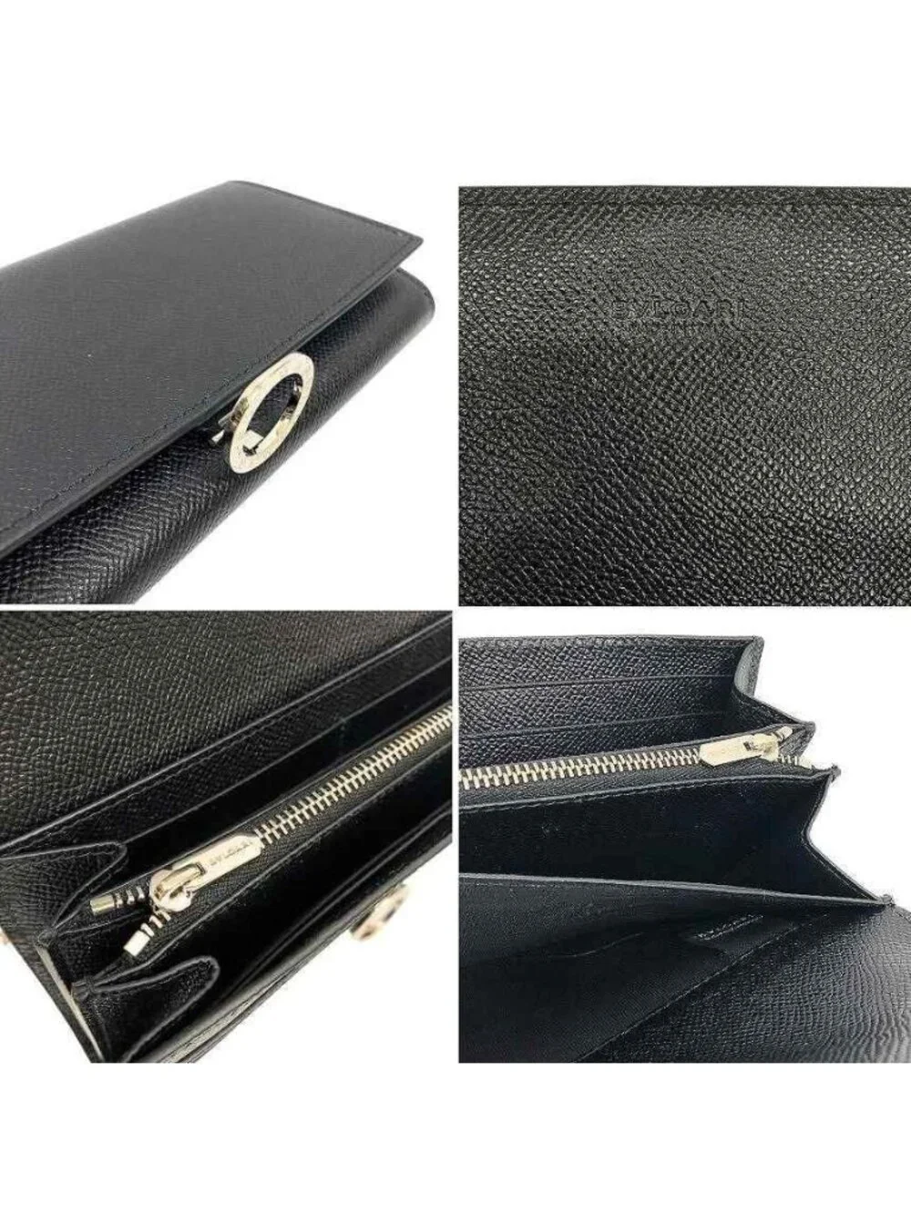 Bvlgari Logo Clip Wallet Gray Leather Black New Vintage